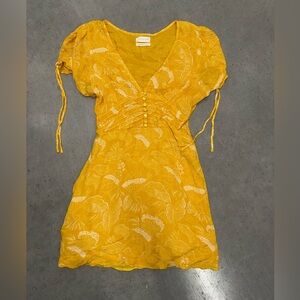 Urban Outfitters Yellow Floral V-Neck Mini Dress